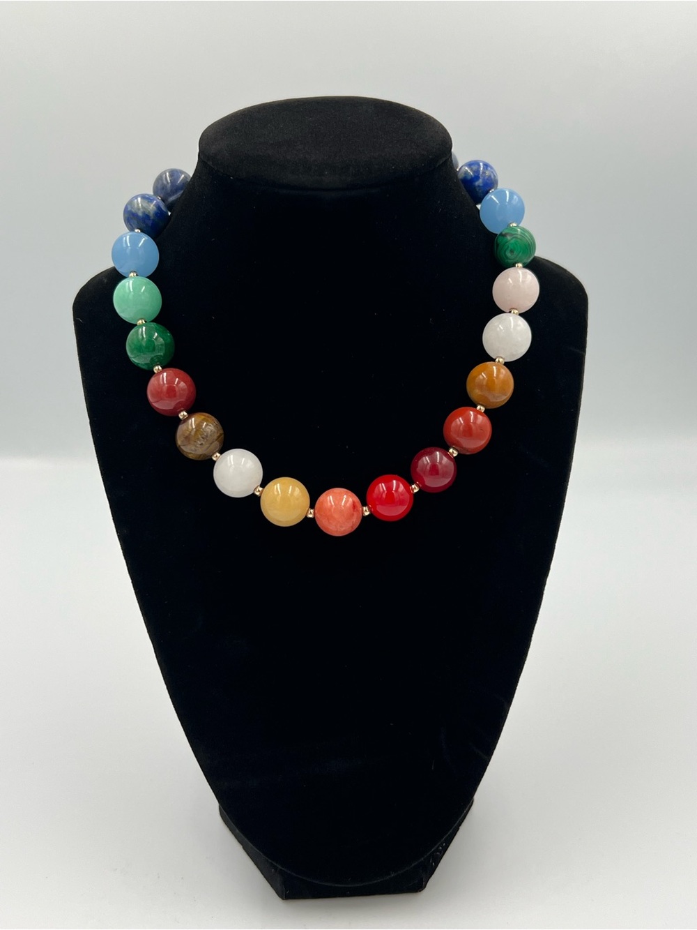 Piper K Genuine Stone Beaded Statement Necklace Rainbow Gemstone NWT
